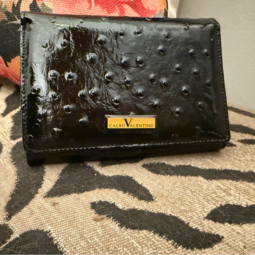 Cairo Valentino Black Wallet Clutch Ostrich printed